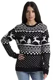 BlauerHafen Damen Weihnachten Jumper Lange Ärmel Knit Rundhals Crew Christmas Xmas Sweater (Schwarz, S)