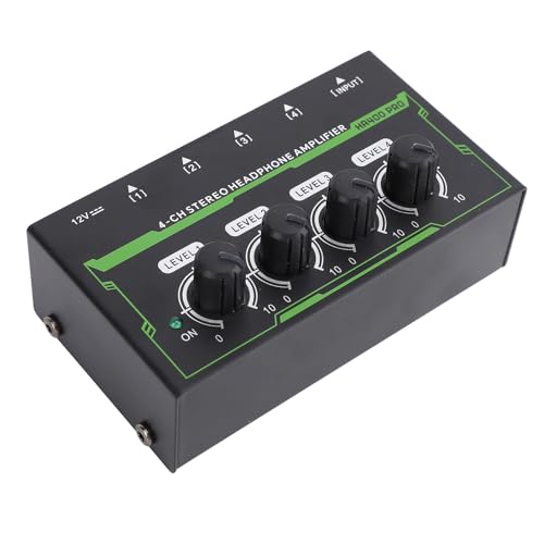 Kopfhörerverstärker Stereo, 4-Kanal-Kopfhörerverstärker mit RGB-Lichtern, Kopfhörerverstärker für Zuhause und Mischstudio (EU-Stecker 100–240 V)