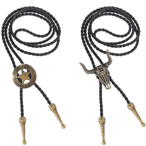 AHEJIOO 2 Stück Bolo Tie, Cowboy, Cowboy Kostüm Herren, Western Outfit Herren, Western Outfit Damen, Western Deko, Cowboy Hemd, West, Cowboy Weste Herren, Cowboy Hemd Herren, Cowboy Kostüm