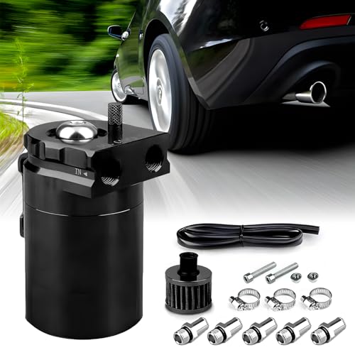 Oil Catch Can,300ml Aluminium Auto Reservoir Tank ,Ölbehälter,Universal Auto Tank Tank Kit,mit Luftfilter, Schlauch und sonstiges Zubehör (Schwarz)