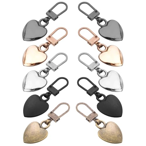 10 Stück Zipper Für Reißverschluss Herzförmiger Reißverschlusszieher Metall reißverschlüsse Reisverschluss zipper ersatz Reißverschluss reparatur set für Jacken, Stiefel, Rucksäcke