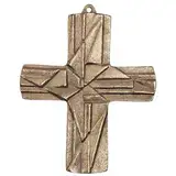 Modernes goldenes Kreuz zum Aufhängen massive Bronze 8 x 9,5 cm Wandkreuz zur Hochzeit, Haussegnung, Krankensalbung oder als Geschenk zu Weihnachten