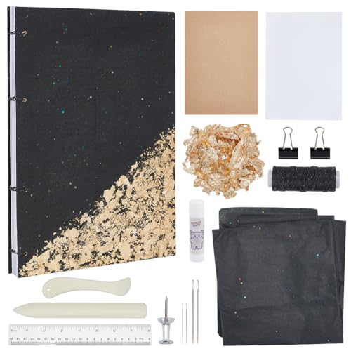 WEBEEDY Buchbindeset Für Anfänger DIY-Blattgold Kleines Tagebuch Goldfolien-Notizbuch DIY-Bastelset Für Erwachsene Komplettes Buchbindezubehör-Set Mit Faden, Nähnadeln, Papier Und Andere Werkzeuge