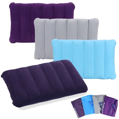 JSMTKJ Aufblasbares Kissen 4 Stück Camping Reisekissen Luftkissen Kopfkissen Velour Kissen Komfortables Reisekissen für Auto für Camping und Reisen aus Weichem Material