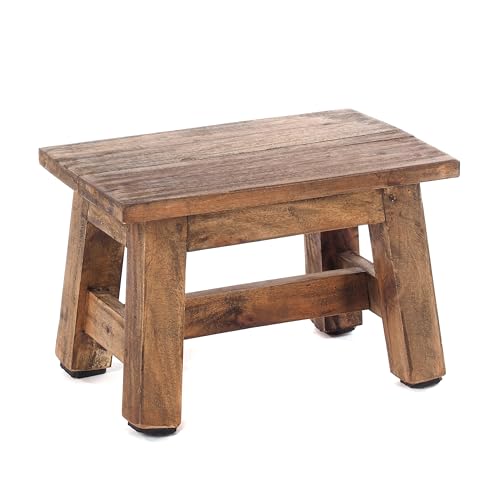 DESIGN DELIGHTS Holz HOCKER Monte | 30x20x21 cm (BxTxH), Mahagoni Massivholz | Rustikaler Blumenhocker, Pflanzenhocker, Beistellhocker, Dekohocker, Schemel | Farbe: 01 Natur-Vintage