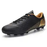 Youngtie Leichte komfortable stark griffige rutschfeste Sohle Schwarze Kunststoff-für Jungen Spike-Stiefel Astro Turf atmungsaktive Fußballschuhe Kurze Spitze Schwarz Gold 245