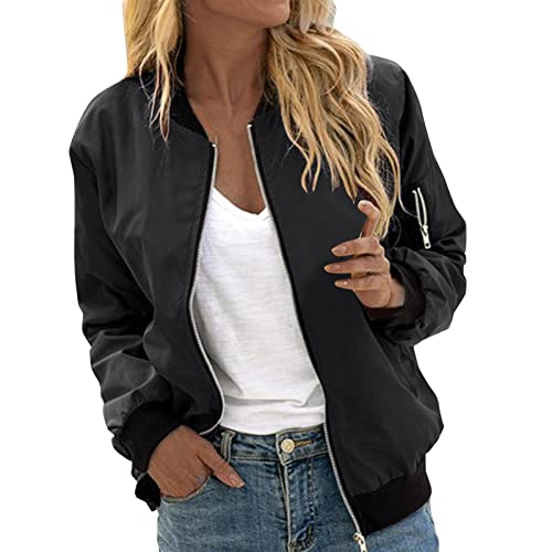 Duohropke Bomberjacke Damen Blumenmuster Coat Sommer Blouson Reißverschluss Herbst Frühling Jacket Mädchen Sommerjacke Kurz Outwear College Jacke Leichte Pilotenjacke Fliegerjacke