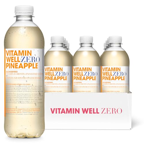 Geschmackvolles Vitamin Wasser mit Vitamin D, Selen, Biotin – Zuckerfreies Getränk, angereichert mit essenziellen Nährstoffen, 12 x 500ml inkl. Pfand (Zero Pineapple)
