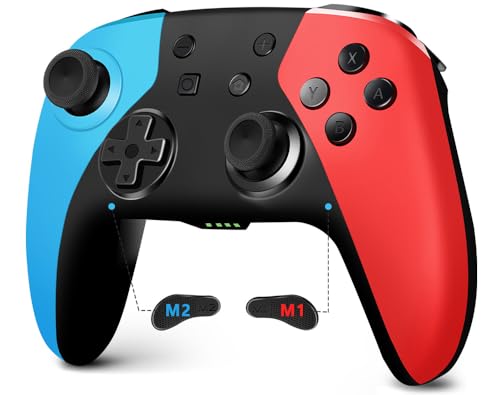 AceGamer Wireless Controller für Switch/Switch Lite/Switch OLED mit Weckfunktion mit einer Taste/Doppel vibration/programmierbare Taste/Hall Joystick (blau und rot)