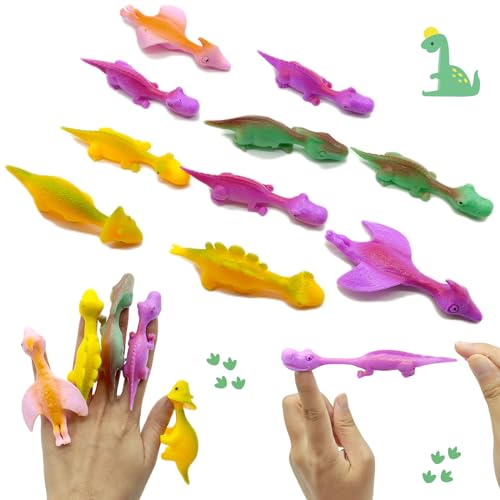 Vordpe 10 Stück Schleuder Dinosaurier Spielzeug, Slingshot Dinosaur Finger Toys, Dinosaurier Spielzeug, Gag Geschenke Für Kinder, Teenager, Jungen