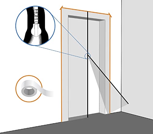 Lamera® Profi Staubschutztüre PE Folie wiederverwendbar 220 x 120 cm inkl. Klebeband, für Innen- und Aussenbereich, mit Reißverschluss, lichtdurchlässig transparent, für Umbau und Renovierung