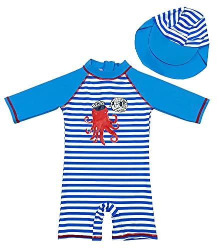 G-Kids Kinder Jungen Badeanzug Bademode Einteiler UPF 50+ UV Schützend Schwimmanzug mit Sonnenhut (M/ 85-95cm ) Etikette Gr: 6