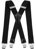 Decalen Hosenträger für Herren Breit 4 cm mit sehr Starken 4 Metall Clip Lang Einheitsgröße für Männer und Damen Einstellbar und Elastisch X Style (Schwarz)