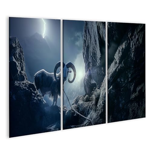 islandburner Prime Bild auf Leinwand Steinbock im mystischen Berglicht für Wohnzimmer Naturfreunde Naturkostladen Bilder Wandbilder Poster