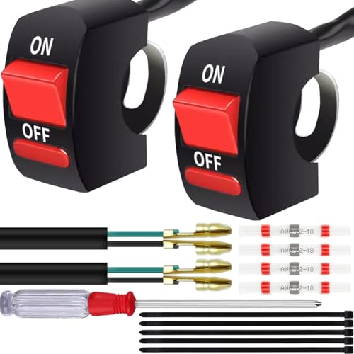 DAOKAI Motorrad Ienkerschalter 22mm 12-80V 7/8'' Universal Motorrad-Tuning-Teil Handle Schalter Ein-/Aus-Griffknopf LED-Scheinwerfer, Rot und Schwarz, 2 Stück