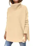 Imily Bela Pullover für Damen Rollkragenpullover Oversize Winter Elegant Baumwolle Herbst Strickpullover Beige M