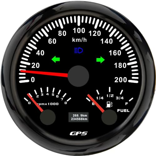 ELING 85 mm 3 in 1-GPS-Tachometer 0–200 km/h Kilometerzähler mit Drehzahlmesser Drehzahlmesser Kraftstoffstand mit Hintergrundbeleuchtung für Motorrad Limousinen