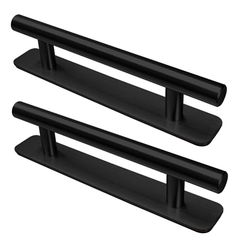 LYCXAMES 2 Stück Selbstklebende Möbelgriffe, Edelstahl Schrankgriffe, Ohne Bohren Griffe, Türgriffe, Schubladengriffe für Küchenschränke, Schiebetüren, Balkontür, Fenster, 128mm, Schwarz