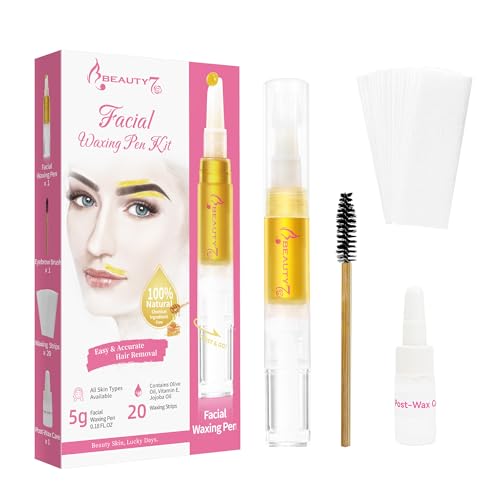 Beauty7 Wachs Stift mit Streifen für Haarentfernung Wachs Entfernung von Augenbrauen Gesicht Gesichtshaarentfernung Set mit Wachsstift, Streifen, Reinigungsöl nach dem Waxing