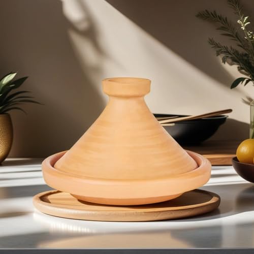 Marokkanische Tajine Topf zum Kochen | Schmortopf Unglasiert Aladin Ø 26cm für 1-3 Personen | inklusive Rezepte und Gebrauchsanweisung | ORIGINAL Tontopf handgetöpfert aus Marokko