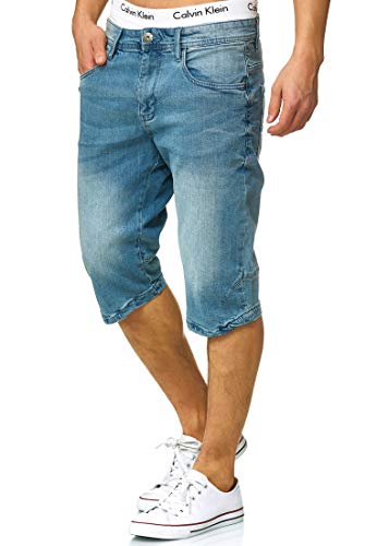Indicode Herren Jaspar Jeans Shorts mit 5 Taschen | Herrenshorts Used Look für Männer Blue Wash XL