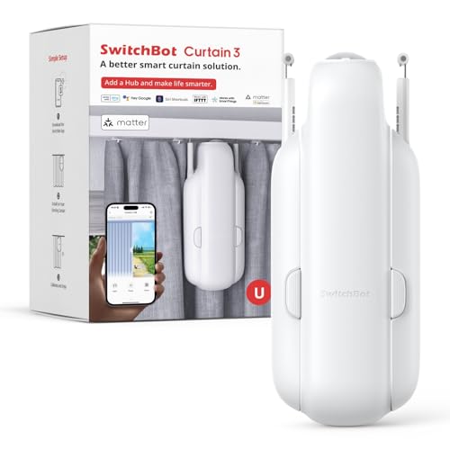 SwitchBot Smart Automatischer Vorhangöffner - Bluetooth Fernbedienung mit App/Timer, Aufgerüsteter Hochleistungsmotor, Kompatibel mit Alexa, Google Home(SwitchBot Hub erforderlich) (Curtain 3, U Rail)