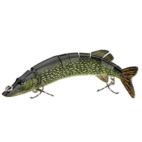 DEKLONPER 8 "/ 20cm 66g Fischkoeder 8-Segment Koederfisch Bohrung Muskellunge Swimbait Fuer die Suender (Armeegruen)