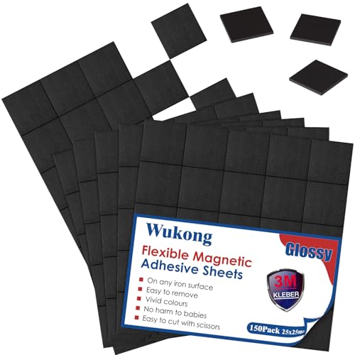 Wukong 25x25mm Magnetplättchen Selbstklebend 150 Stück - 3M Kleber, Selbstklebende Magnete Flache Magnete, Flexible Magnetfolie selbstklebend für Fotos & mehr