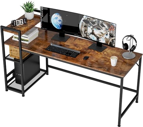 HOMIDEC Schreibtisch, Computertisch mit Bücherregal, Studiencomputer-Laptoptisch mit 4 Tier DIY Lagerregalen Schreiben Tisch für Home Office Schlafzimmer 160x60x110cm