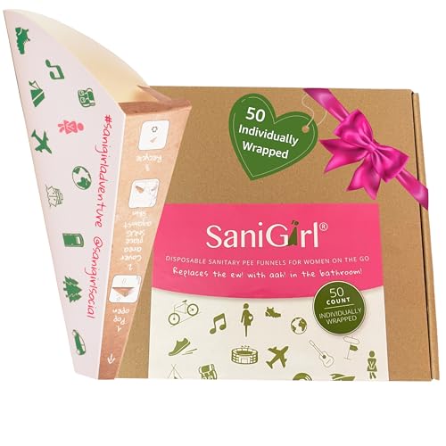 SaniGirl Urinella | Weibliches Uriniergerät Einweg | Feminine Hygieneprodukte zum frauen im Stehen Pinkelhilfe | Pipi Trichter | WC Porta Potti Draußen Reise-Urinal Frauen (50 Stück einzeln verpackt)