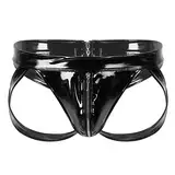 Freebily Herren Ouvert Jockstrap Wetlook Slip Bulge Beutel String Lackleder Wrestling Slip Erotik Unterwäsche Dessous Schwarz X-Large