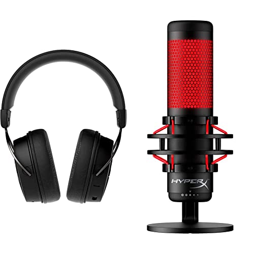 HyperX HX-HSCAM-GM Cloud Mix - Kabelgebundenes Gaming Kopfhörer + Bluetooth & HX-MICQC-BK QuadCast - Standalone Mikrofon mit umfangreichen Funktionen für Streamer Gamer