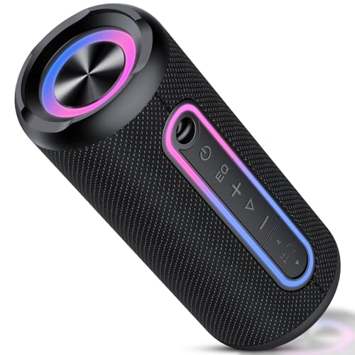 Bluetooth Lautsprecher mit Licht, Bluetooth 5.4 Musikbox, 30W Dual Lautsprecher, Dualen Bass-Treibern, 30 Std Akku, IPX7 wasserdicht, TWS Paarung, AUX, TF Karte, Geeignet Outdoor/Party/Reisen, Schwarz