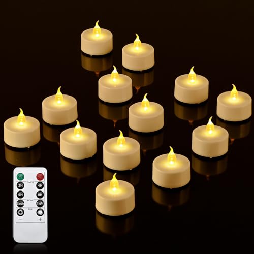 cimetech 12 Led Teelichter mit Timer Fernbedienung Flammenlose Led Kerzen Elektrische Flackernde Batteriebetriebene Teelichter für Zuhause, Zimmer, Tisch, Halloween, Weihnachtsdekoration