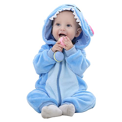 TMEOG Unisex Baby Romper Cute Warm Hase Stich Tier Lange Ärmel Reißverschluss Verdickte Fleece Herbst-Winter Kinderkleidung (70 cm (0-6 Monate), Stich)