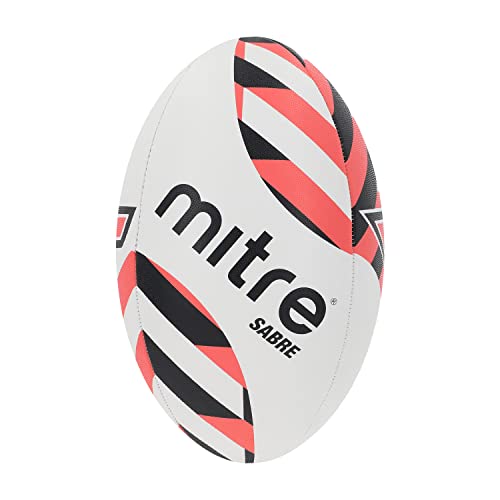 Mitre Rugbyball | extra starkes Futter | volles Gewicht | sehr beliebt, Weiß/Schwarz/Orange, 4