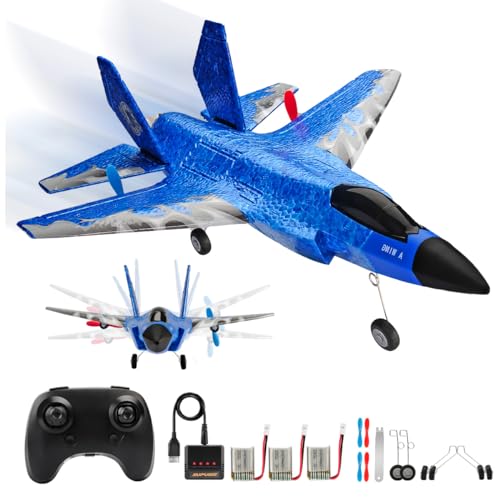 RC Flugzeug,2.4Ghz 2 Kanal F-35 Ferngesteuertes Flugzeug Kämpfer RC Plane Modell Spielzeug mit Xpilot Gyroskop System für Anfänger Kinder Erwachsene (Blau)