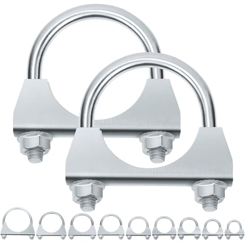 Swpeet 2Pcs galvanisiert 2,50mm Auspuff U Klemme Kit, Galvanisierte Schalldämpfer U-Bolzen Klemme, Universal Heavy Duty U-Bolzen Schalldämpfer Klemme Ideal für Spitzenrohrverbindung