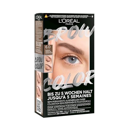 L'Oréal Paris Augenbrauenfarbe für einen strahlenden und perfekt gepflegten Look, Ammoniakfreie Augenbrauenfarbe, Bis zu 10 Anwendungen pro Pack, Brow Color, 6.0 Hellbraun