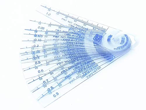 BESNIN Fühlerlehre Kunststoff 13 in 1 Spalt-Messwerkzeug 0,05-1 mm Metrisch und Zoll markiert zum Messen der Spaltbreitendicke