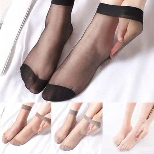 Ultradünne transparente Sommersocken, kurze Knöchellänge, Vorteilspack mit 10 Stück (schwarz)