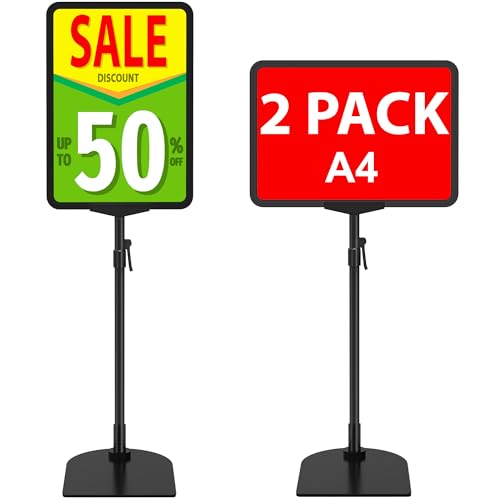 VAIIGO A4-Schilderständer, verstellbar, für Tisch-Theken, Poster-Schilderständer mit Eisensockel, vertikale und horizontale Ansicht, Werbung, Menü, Notizständer, 2 Stück