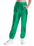 Sxiwei Mädchen Jungen Metallic Hose Lang Hip-Hop Jazz Tanz Hosen Einfarbig Glänzend Sporthose Party Outfit Grün 122-128