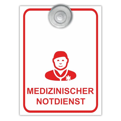 INDIGOS UG - Einsatzschild - Medizinischer Notdienst - 9x12 cm - Aluverbundplatte mit Saugnapf - Innenbefestigung für Ihr Auto - UV-Besändig