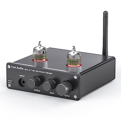 Fosi Audio Box X3 5654W Röhren-Phono-Vorverstärker Plattenspieler-Vorverstärker für MM-Phonographen Bluetooth 5.0 Mini-Stereo-Hi-Fi-Vorverstärker für Home Audio Plattenspieler Sound System