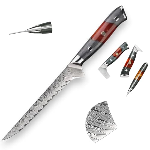 Damastmesser Japanische Küchenmesser grau-rot, 73 Lagen Damaststahl VG10-Kern: Santoku Chefmesser Hackmesser Nakiri Schälmesser Universalmesser Ausbeinmesser (Ausbeinmesser: Klingenlänge 14,8cm)