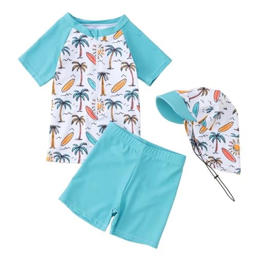 Schwimm 98 Junge Bademode-Set für Jungen, für Kleinkinder, Babys, Strand-Schwimm-Outfit, 3-teiliger Badeanzug mit Hut, separat für Jungen und Mädchen im Alter von 6 Monaten (Light Blue, 12-18 Months)