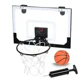 NAIZY Mini Basketballkorb Indoor Kinder für Zimmer inkl. Basketball & Elektronische Anzeigetafel & Aufblasgerät eintauchbarer Wandmontage Mini Basketball Korb kein Bohren