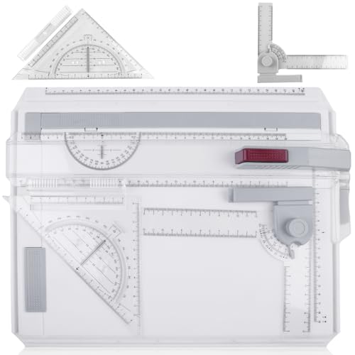 Zeichenbrett A4, DIN Zeichentisch Multifunktionaler Zeichenplatte mit Schiebelineal, Paralleler Bewegung Winkelverstellbarem Messsystem für Office Arbeiten Ingenieure Designer Studenten Studium