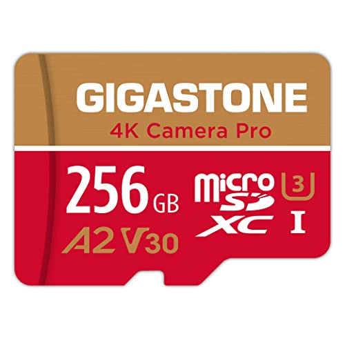 [5 Jahre kostenlose Datenwiederherstellung] GIGASTONE 256GB Micro SD Karte, 4K Kamera Pro MAX, bis zu 130/85 MB/s, MicroSDXC Speicherkarte für Gopro Drohne DJI Switch, A2 V30 U3 +Adapter